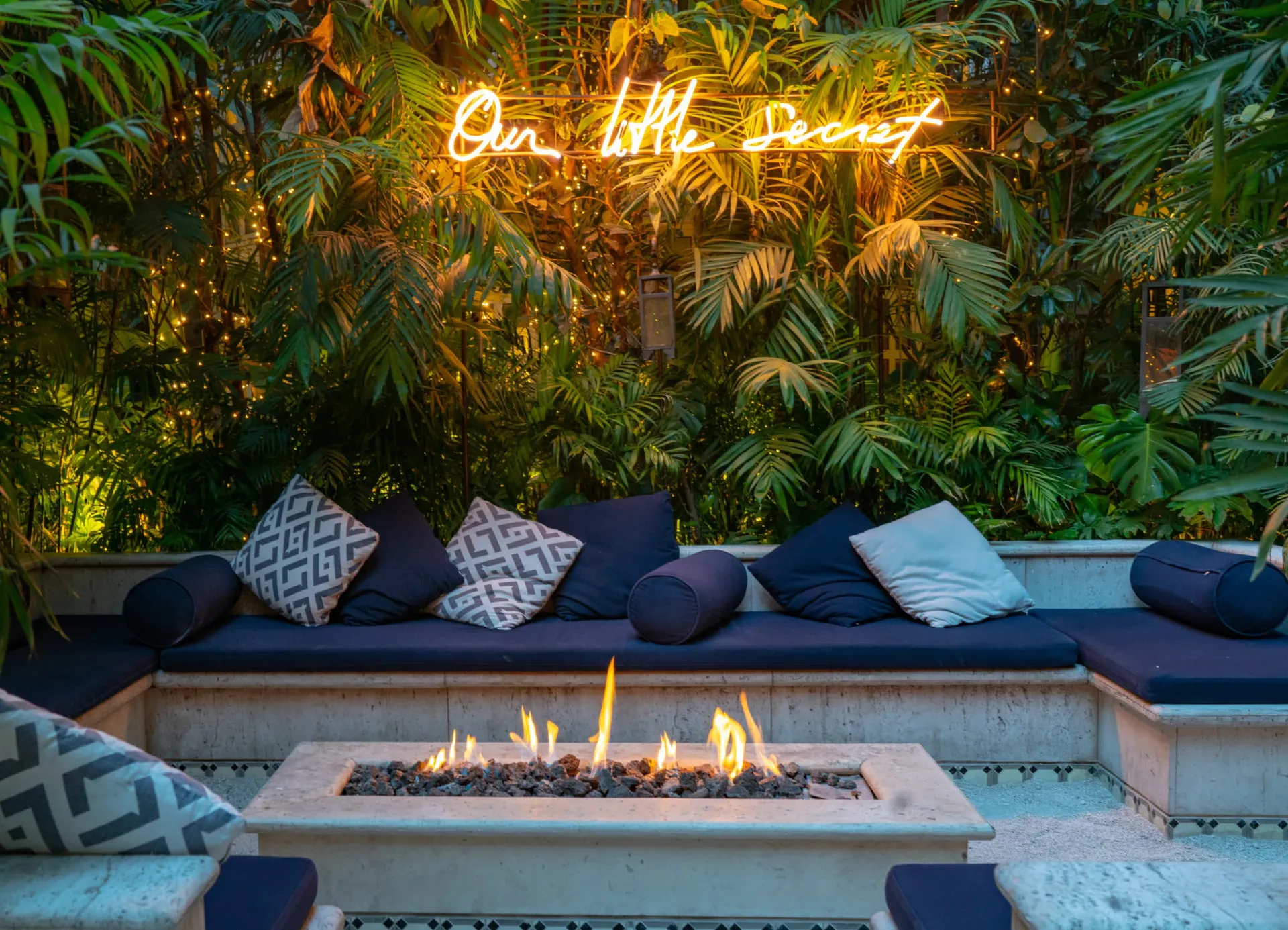 Four Seasons Mexico City outdoor fire pit and seating at Our Little Secret