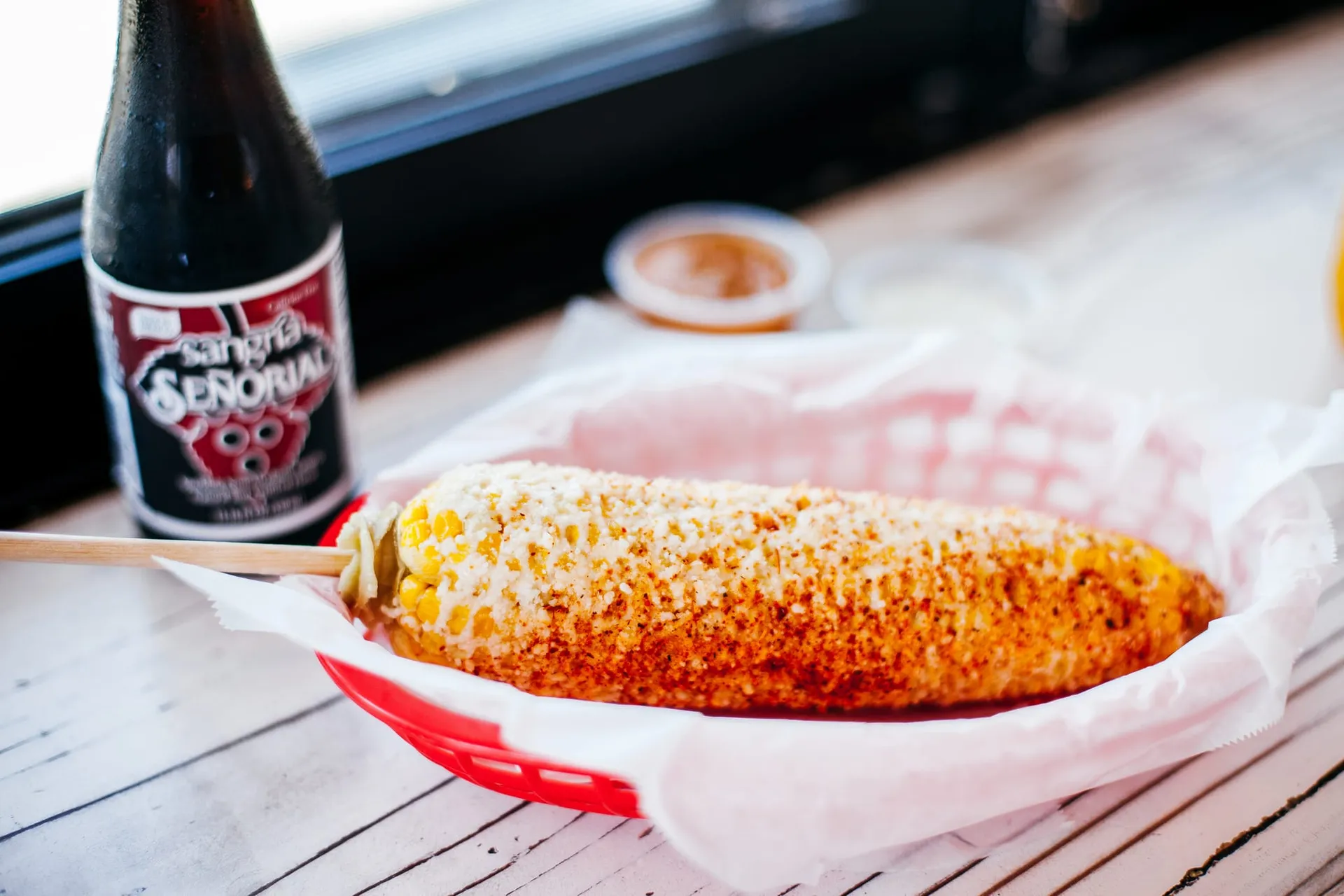 Corn on the cob Mexican street food style at Taco Stand in La Jolla