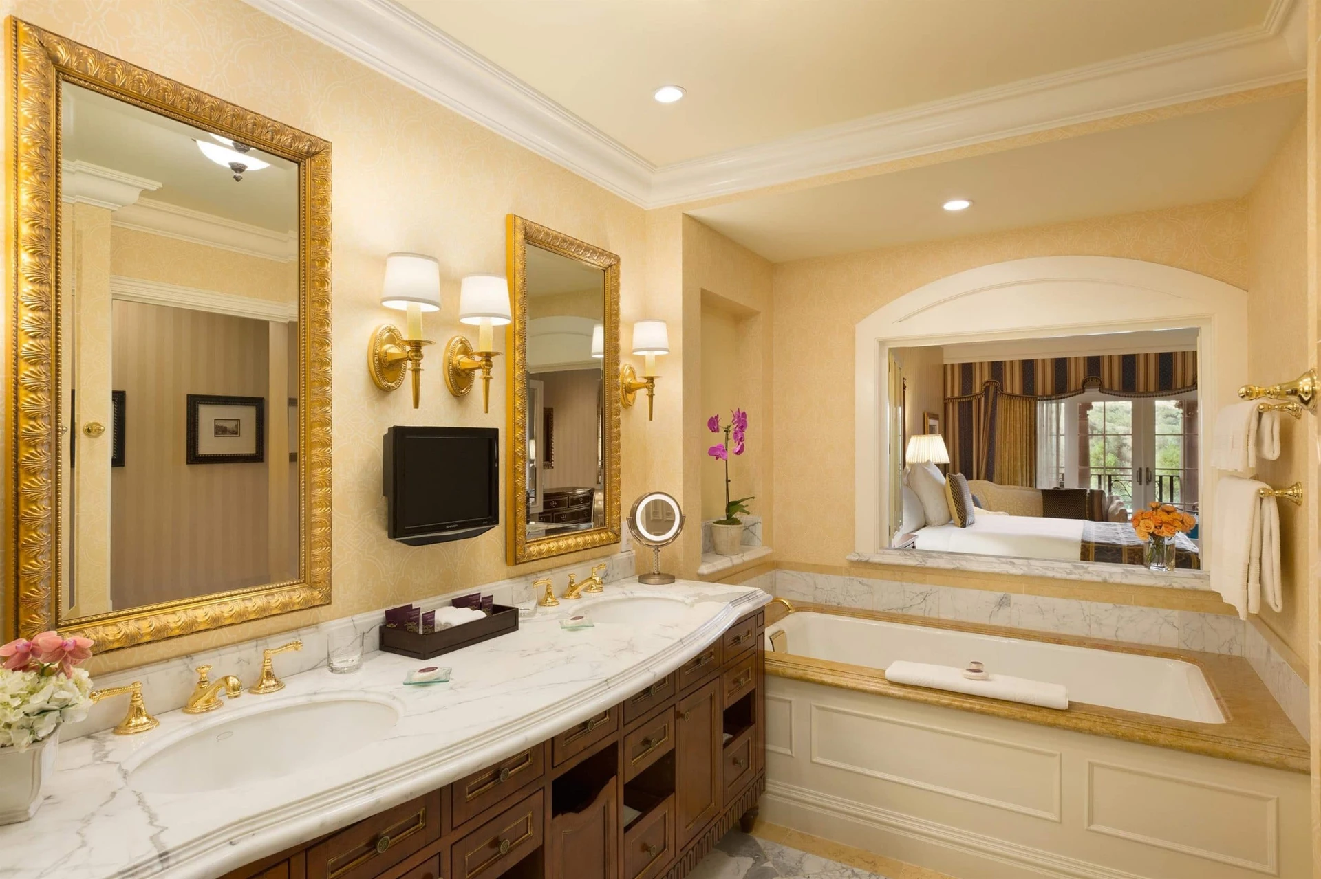 A marble bathroom at Fairmont Grand Del Mar in San Diego.