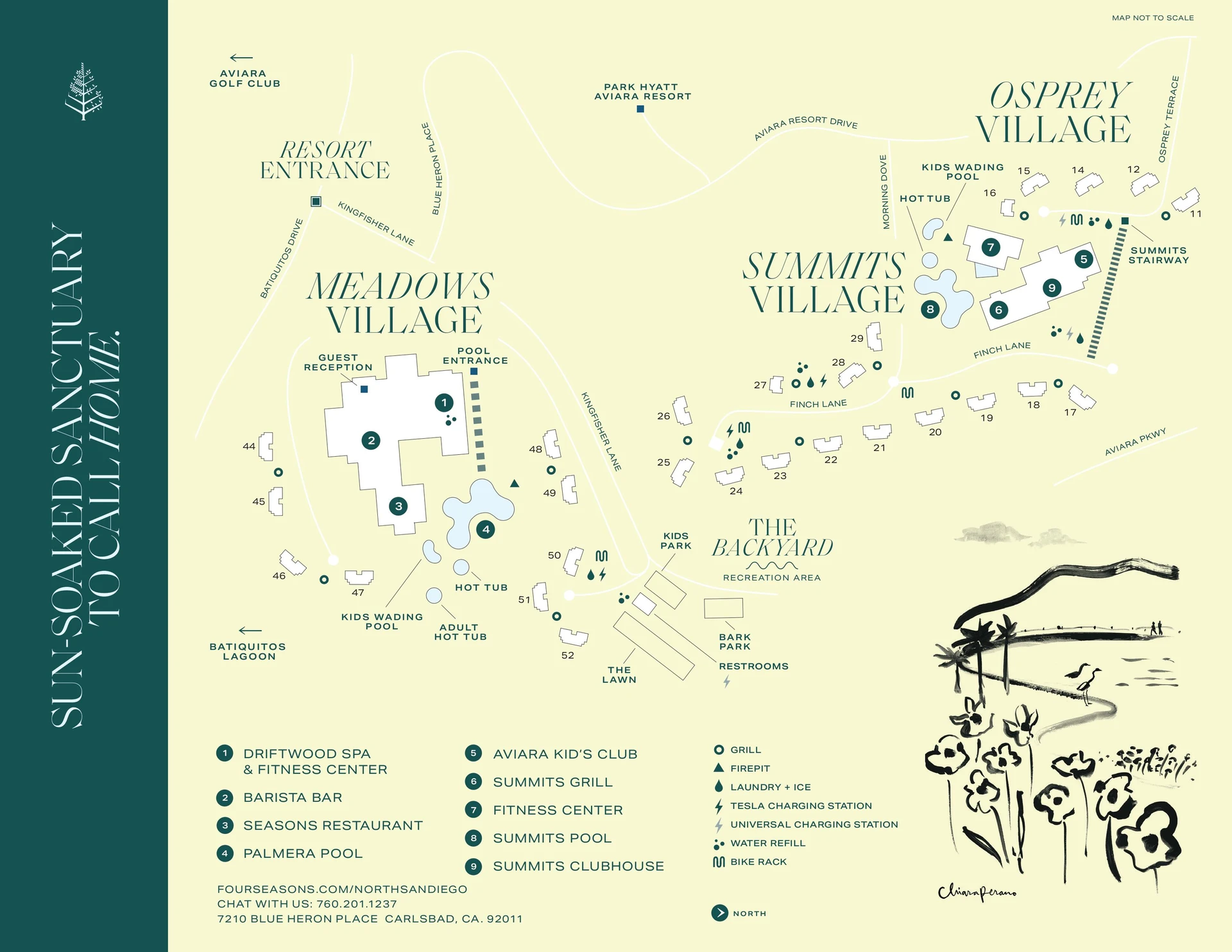 An illustrated map of Four Seasons resort Aviara.