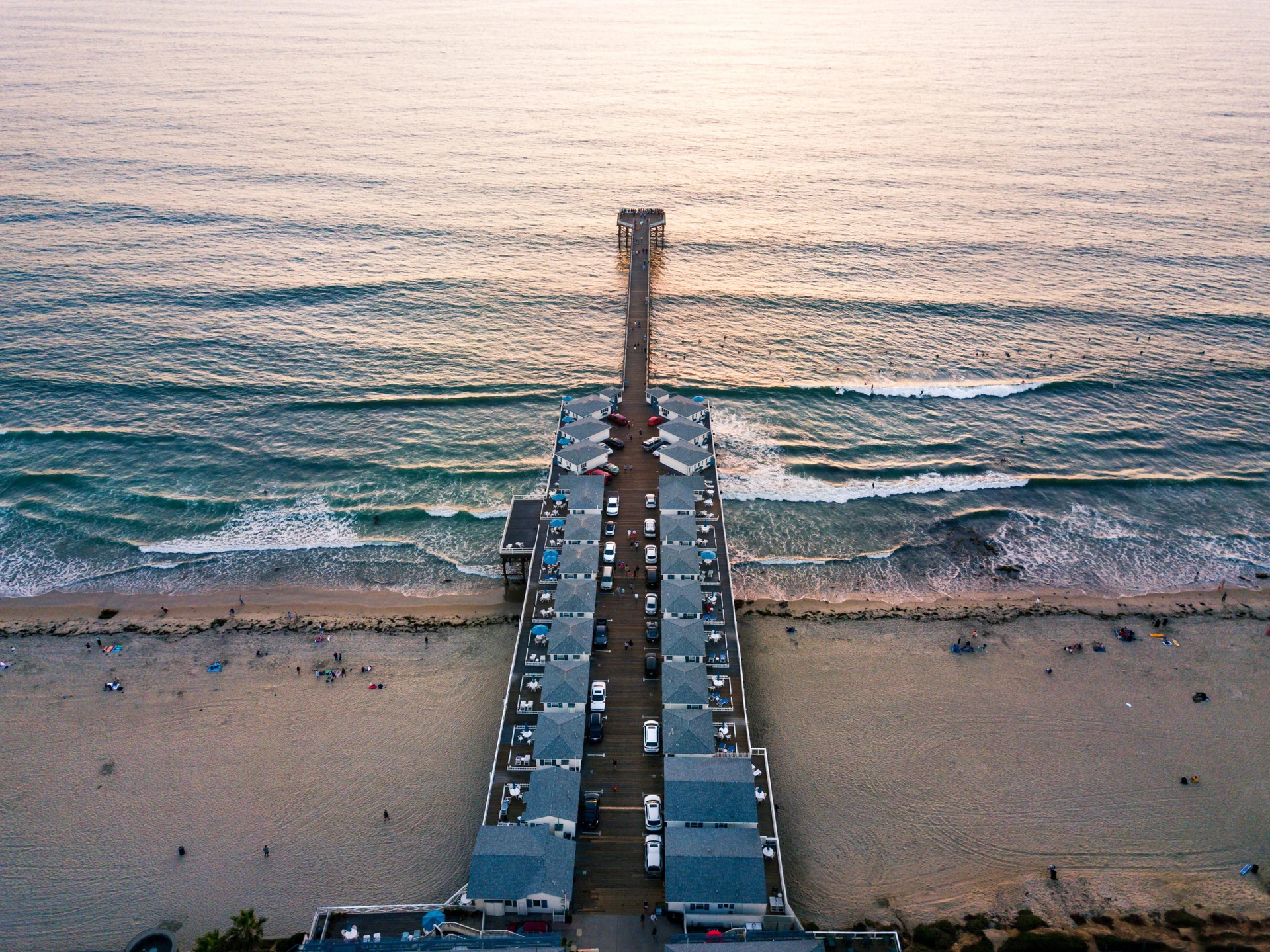 Aerial view of Crystal Pier in Pacific Beach San Diego