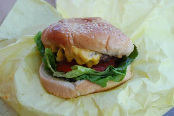 Best Pacific Beach restaurants: Rocky's Crown Pub cheeseburger on paper