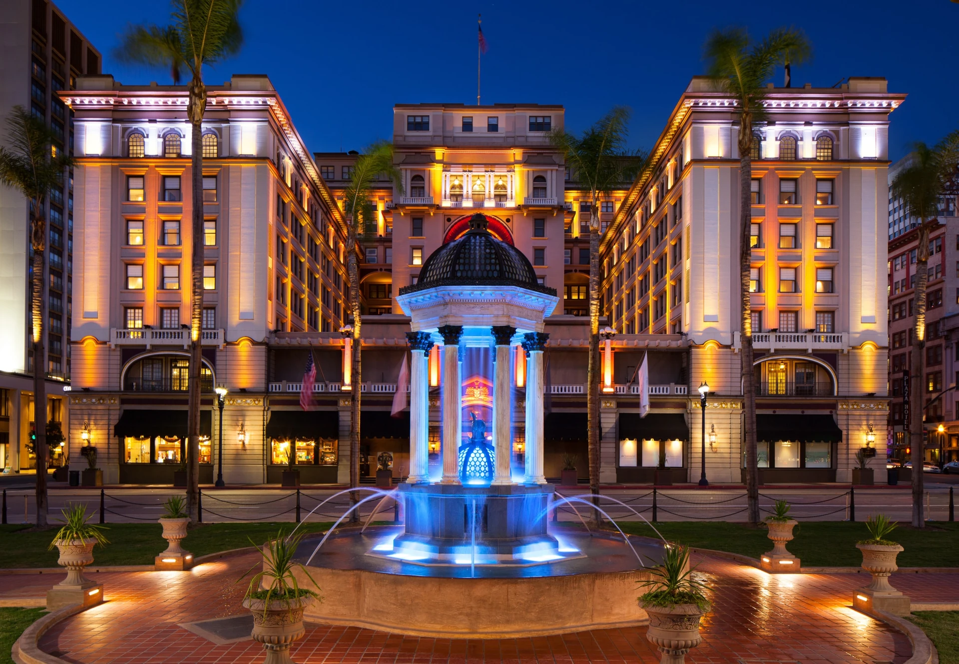 The exterior at night of THE US GRANT, a Luxury Collection Hotel which is one of the haunted hotels in San Diego.