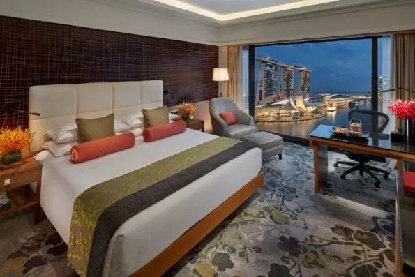 Mandarin Oriental, Singapore hotel room view of Marina Bay