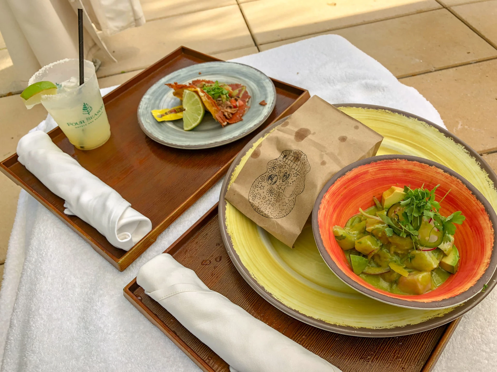 Our poolside ceviche and tacos.