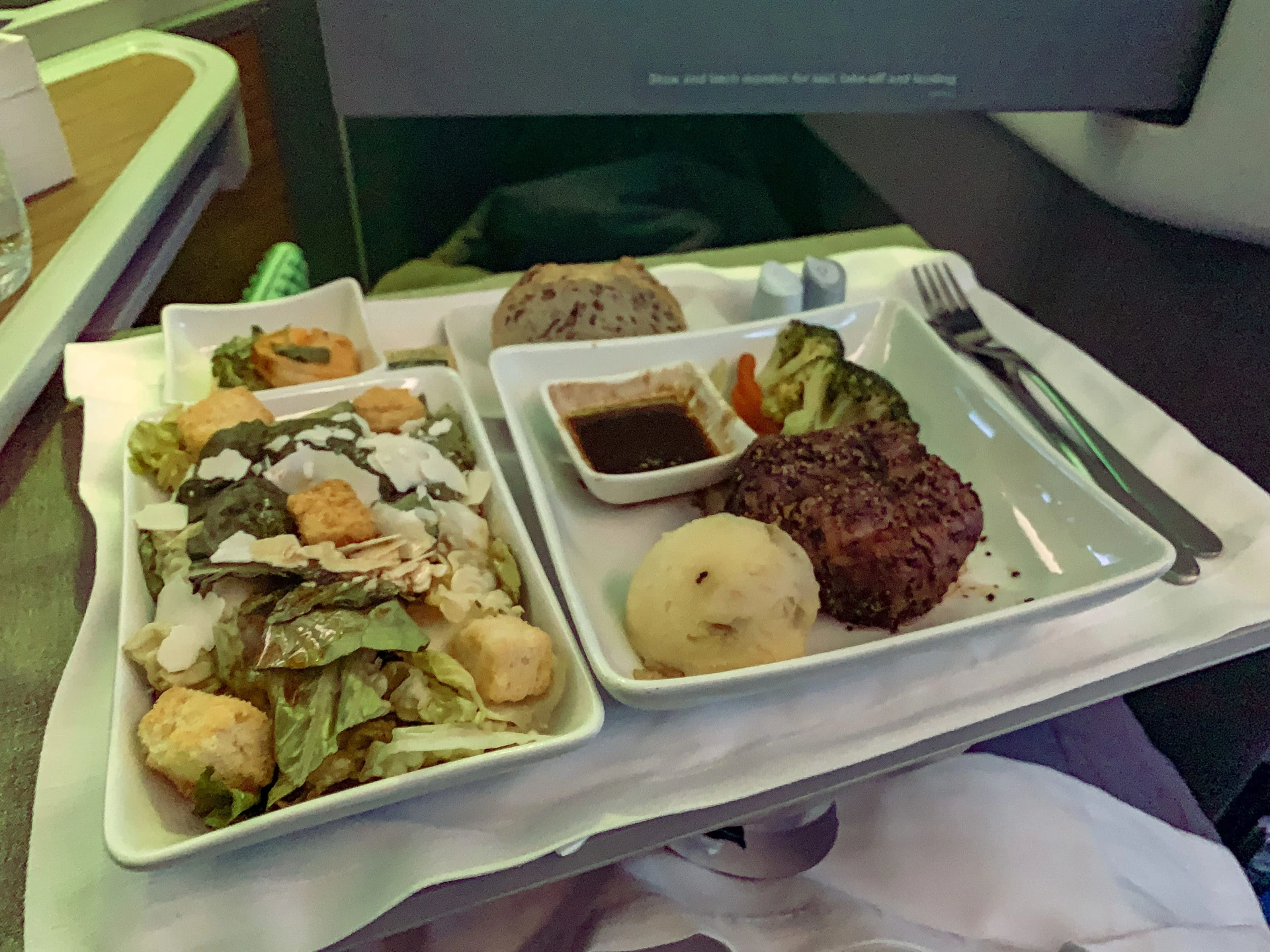 Dinner on American Airlines in business class from LAX-HKG