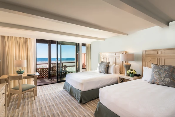 La Jolla Shores Hotel beachfront double queen room interior.