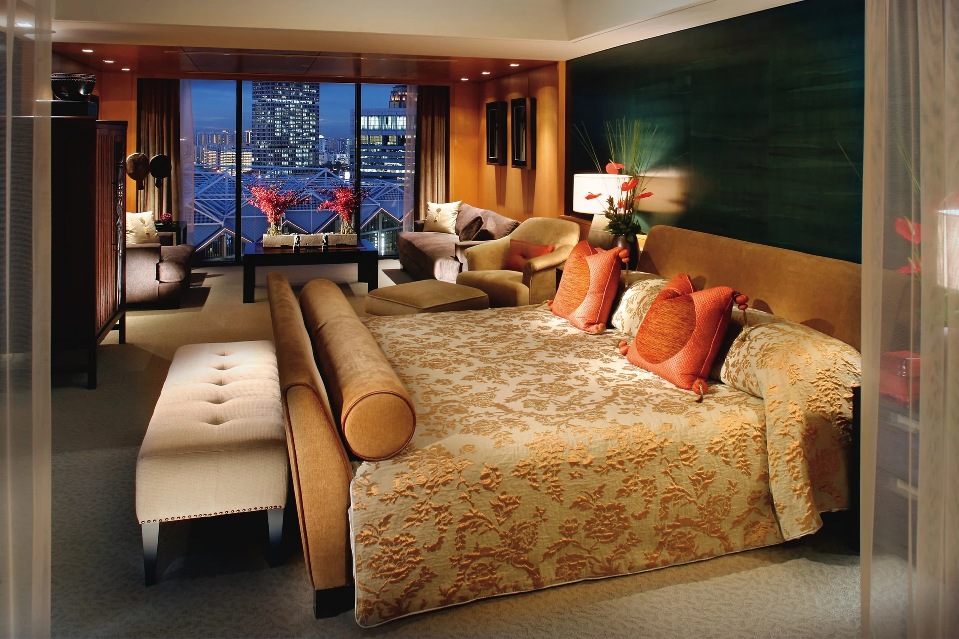 Mandarin Oriental, Singapore Premier Suite with Asian-inspired decor.