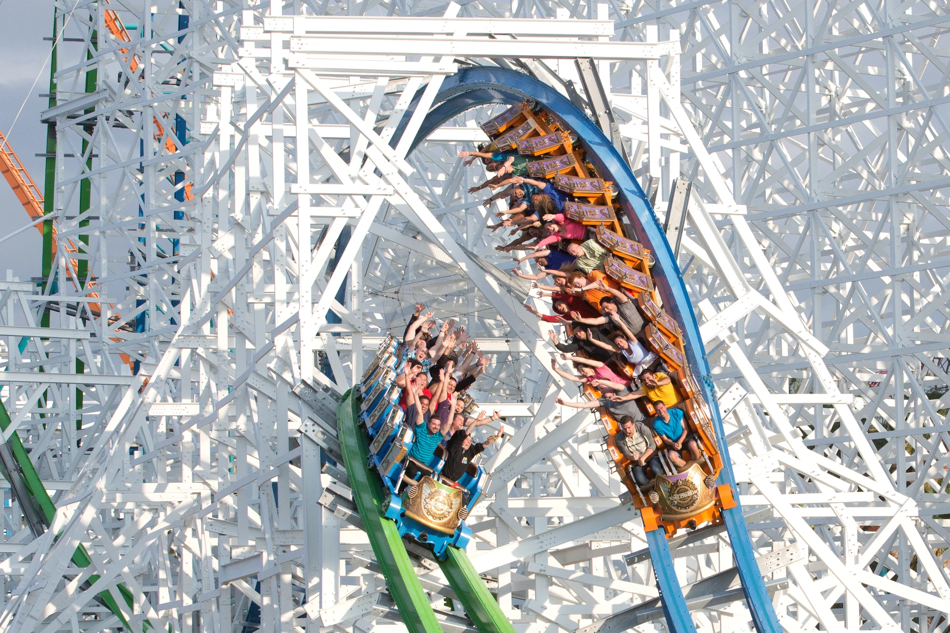 A roller coaster at Six Flags Magic Mountain, one of the popular things to do in Los Angeles with kids.