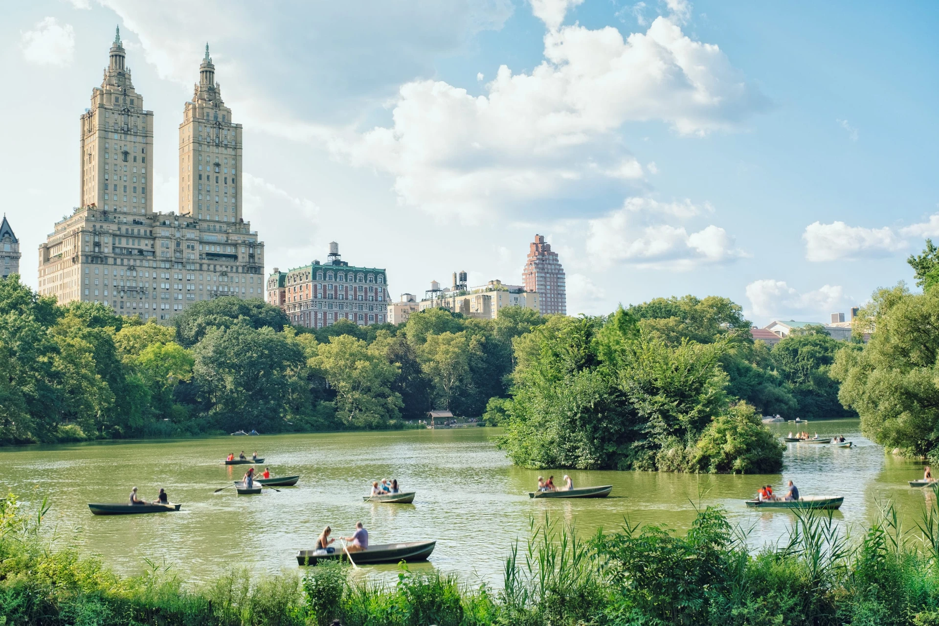 Boating in Central Park New York in the summer