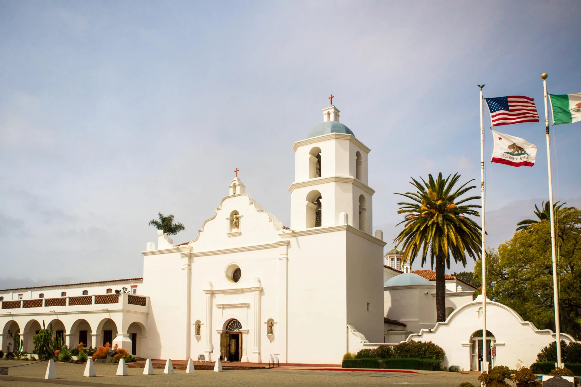 The facade of Mission San Luis Rey in Oceanside, California