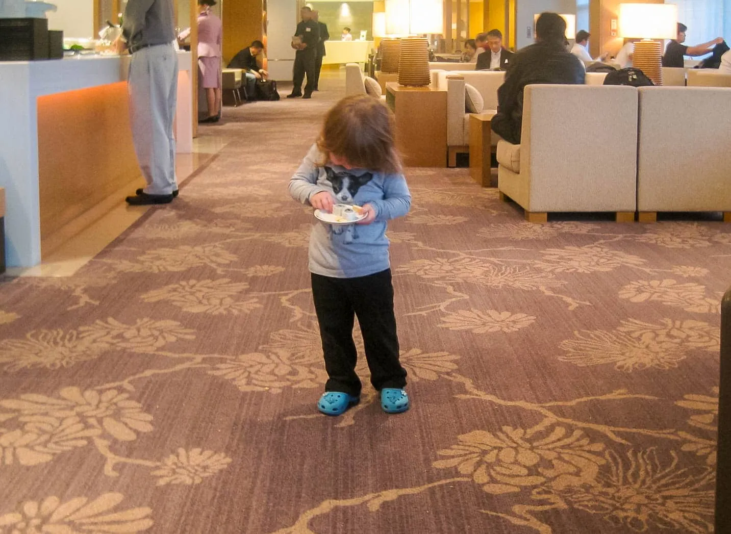 My daughter in the Japan Airlines lounge
