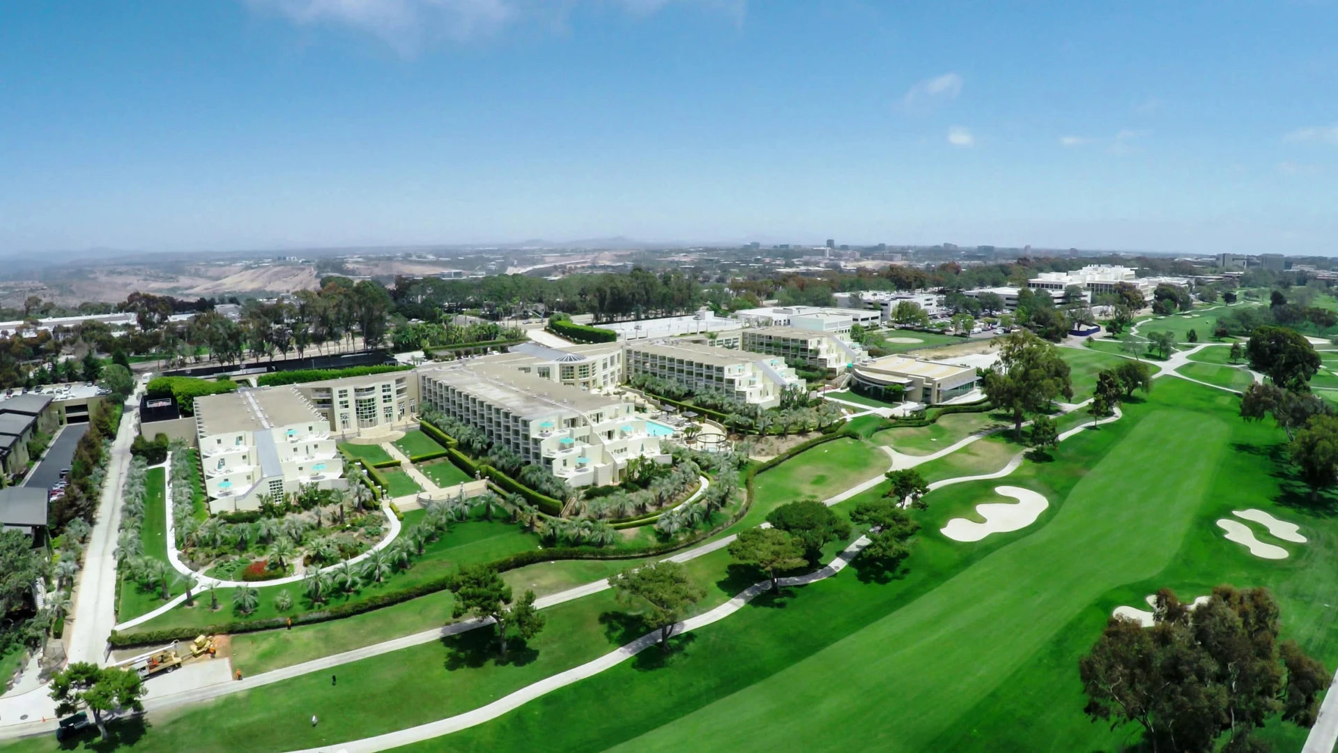 Aerial View of the Hilton Torrey Pines La Jolla set on the Torrey Pines Golf Course.