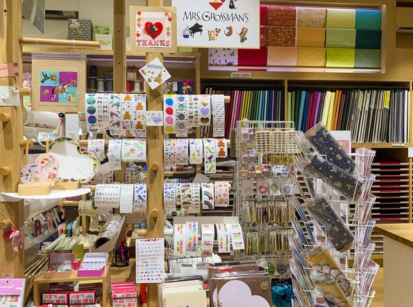 Stickers and paper on display inside Itoya stationary store in Ginza, Tokyo.