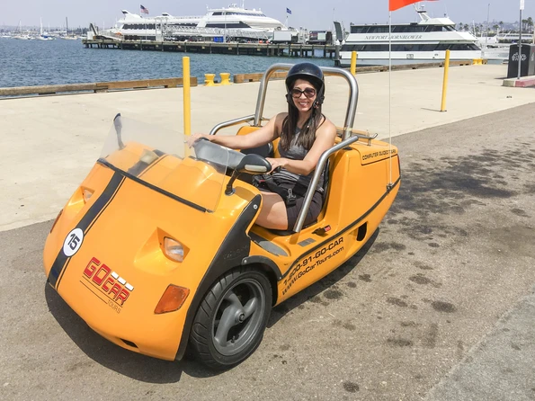 Me in a little yellow GoCar in downtown San Diego.