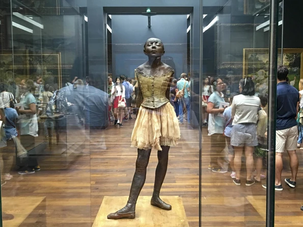 The Small Dancer Aged 14 statue inside glass at Musee d'Orsay