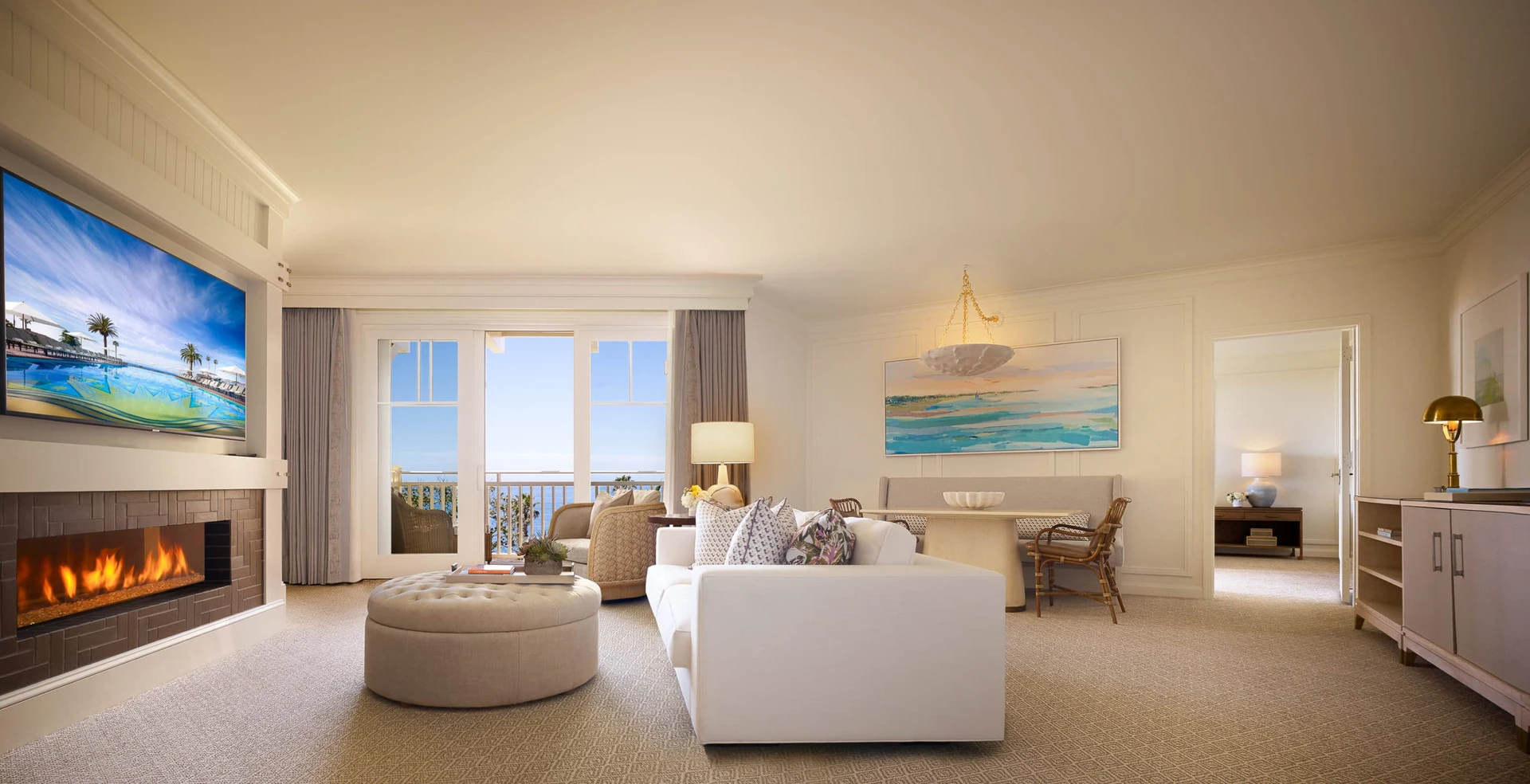 A spacious living room in the Aliso Suite at Montage Laguna Beach.
