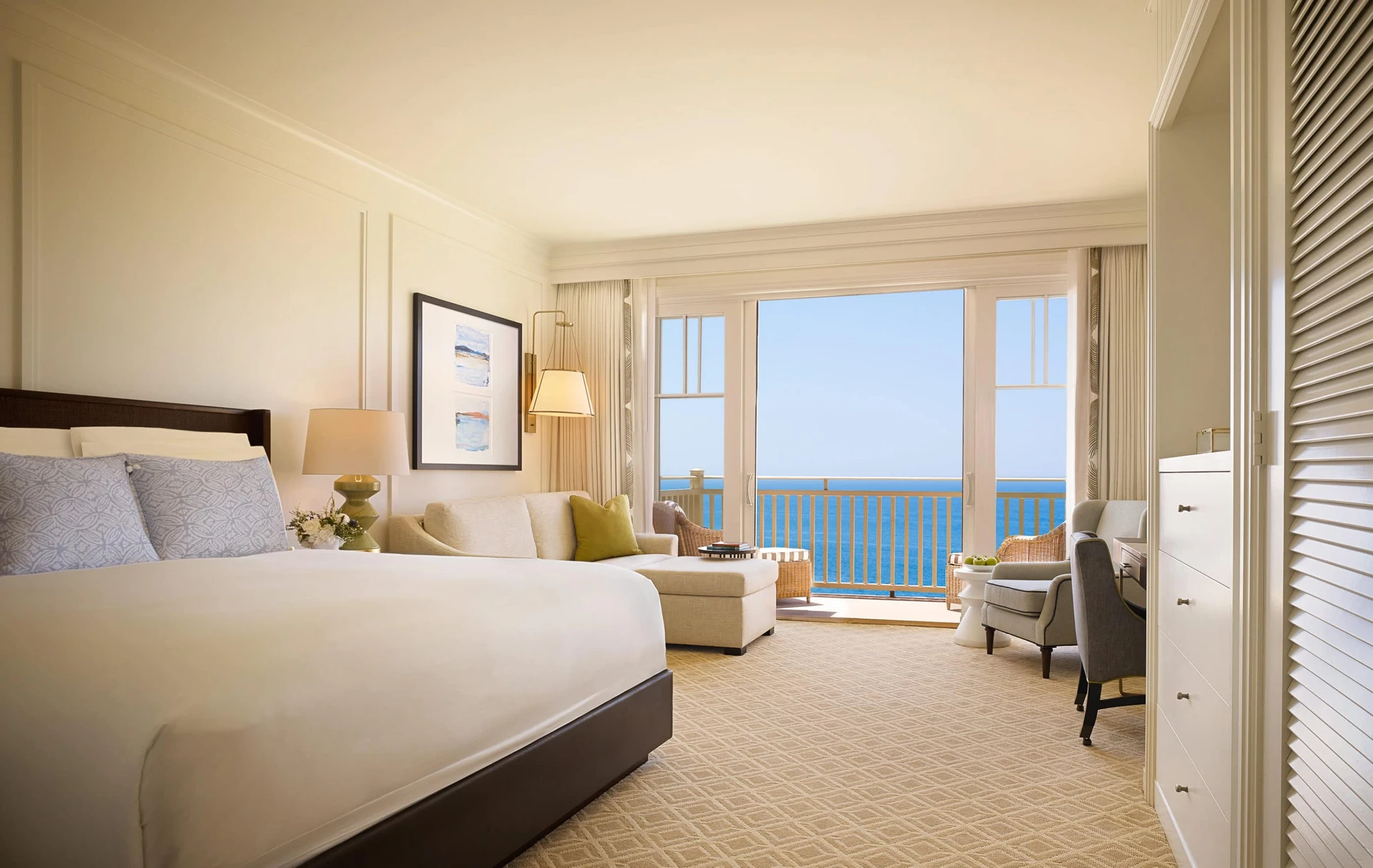 Ocean Surf king room interior with a massive ocean view off of the patio.