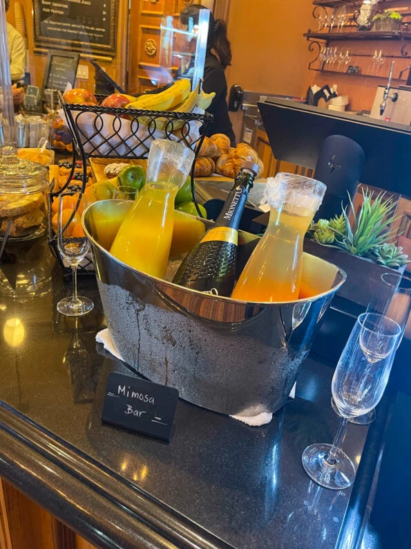Self-serve mimosa bar at Cent'Anni Café, Fairmont Grand Del Mar.