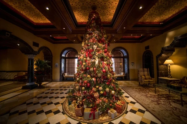 Fairmont Grand Del Mar's Christmas tree in the lobby.