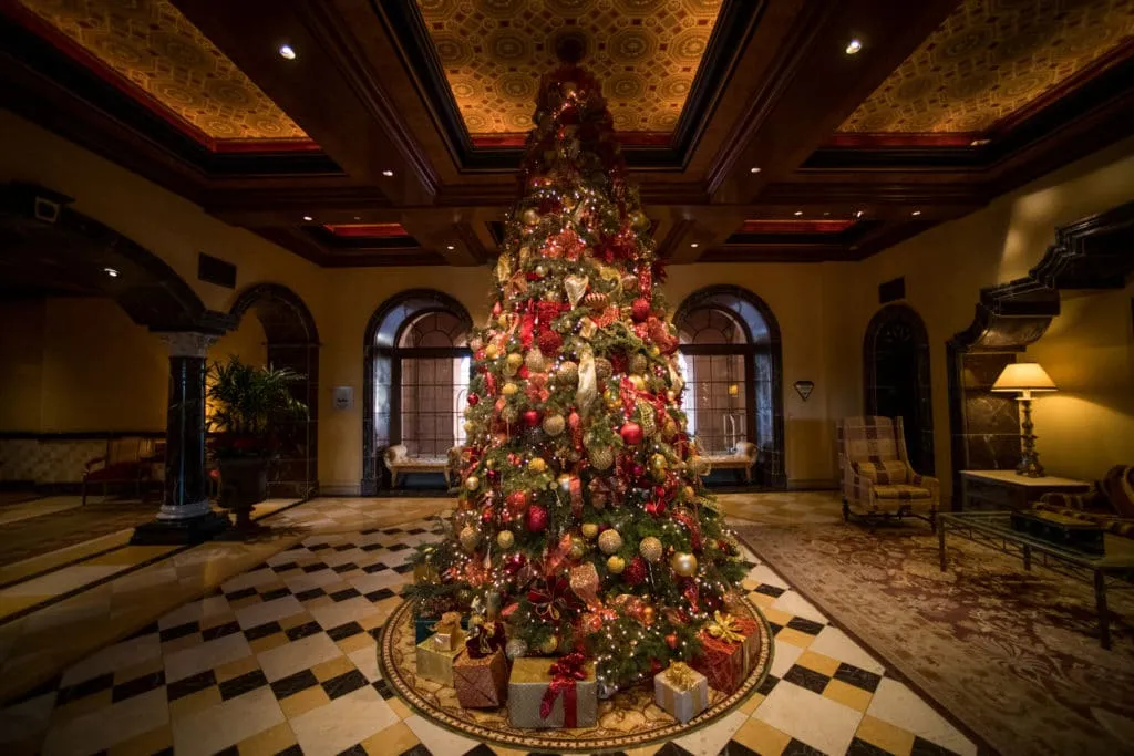 Fairmont Grand Del Mar's Christmas tree in the lobby.