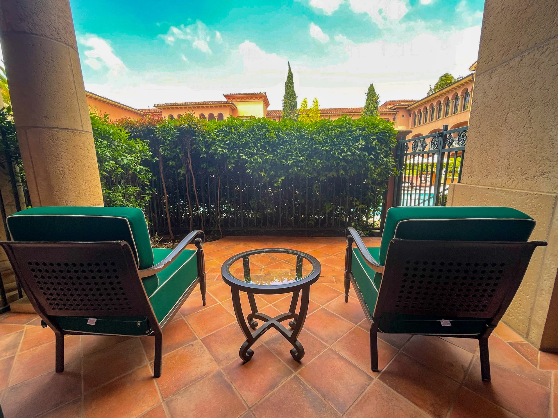 The patio of my Signature Terrace room at Fairmont Grand Del Mar.