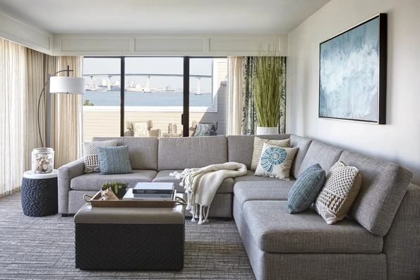 Executive Suite living room with a view of the Coronado Bridge.