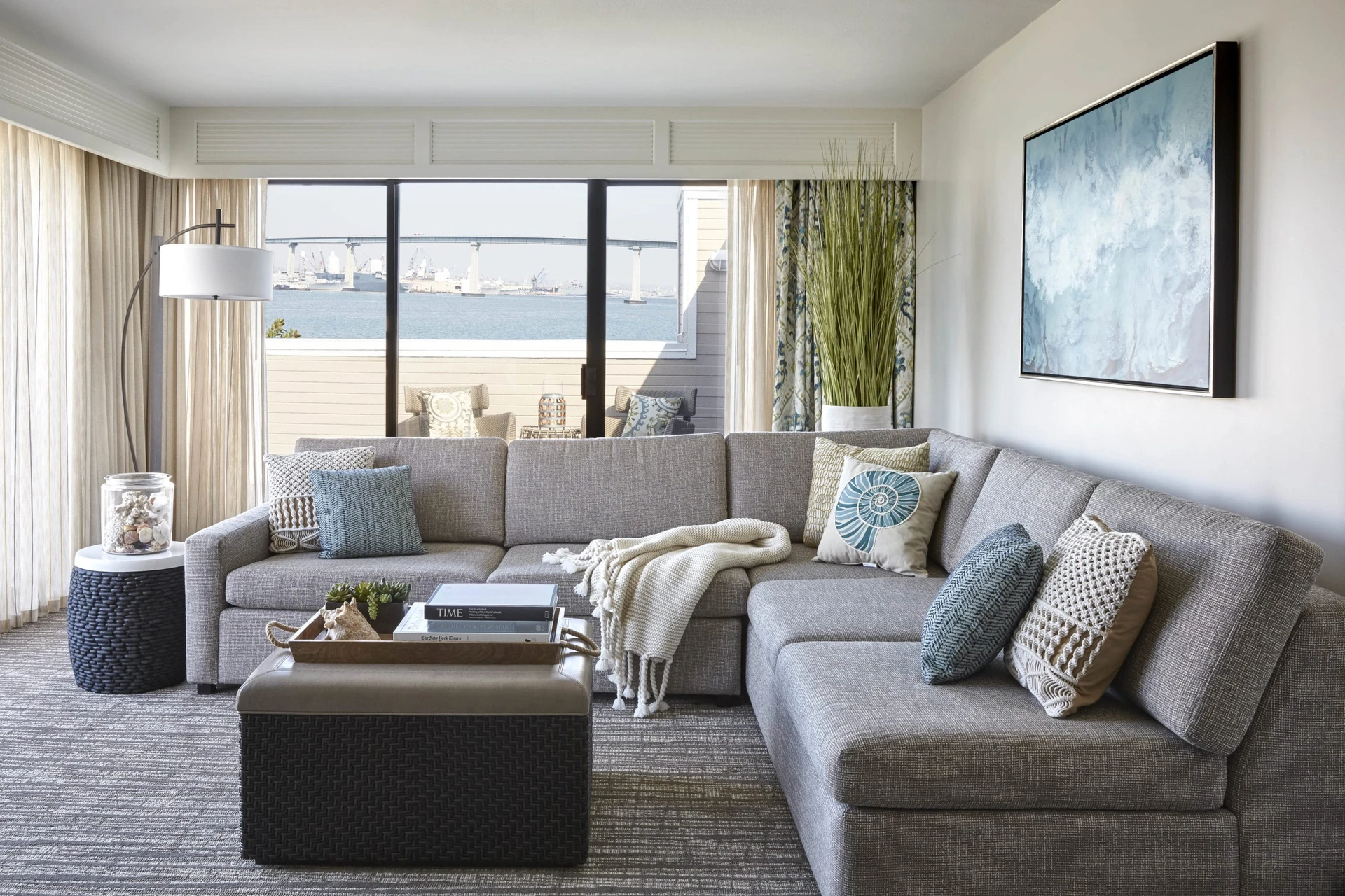 Executive Suite living room with a view of the Coronado Bridge.