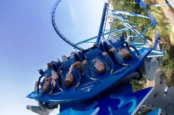 Guests ride Manta roller coaster at SeaWorld Orlando.