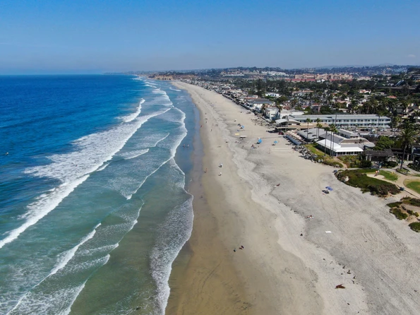 An aerial view of Del Mar City beach.