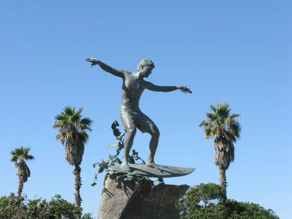 The Cardiff Kook surfer statue in Cardiff-by-the-Sea.
