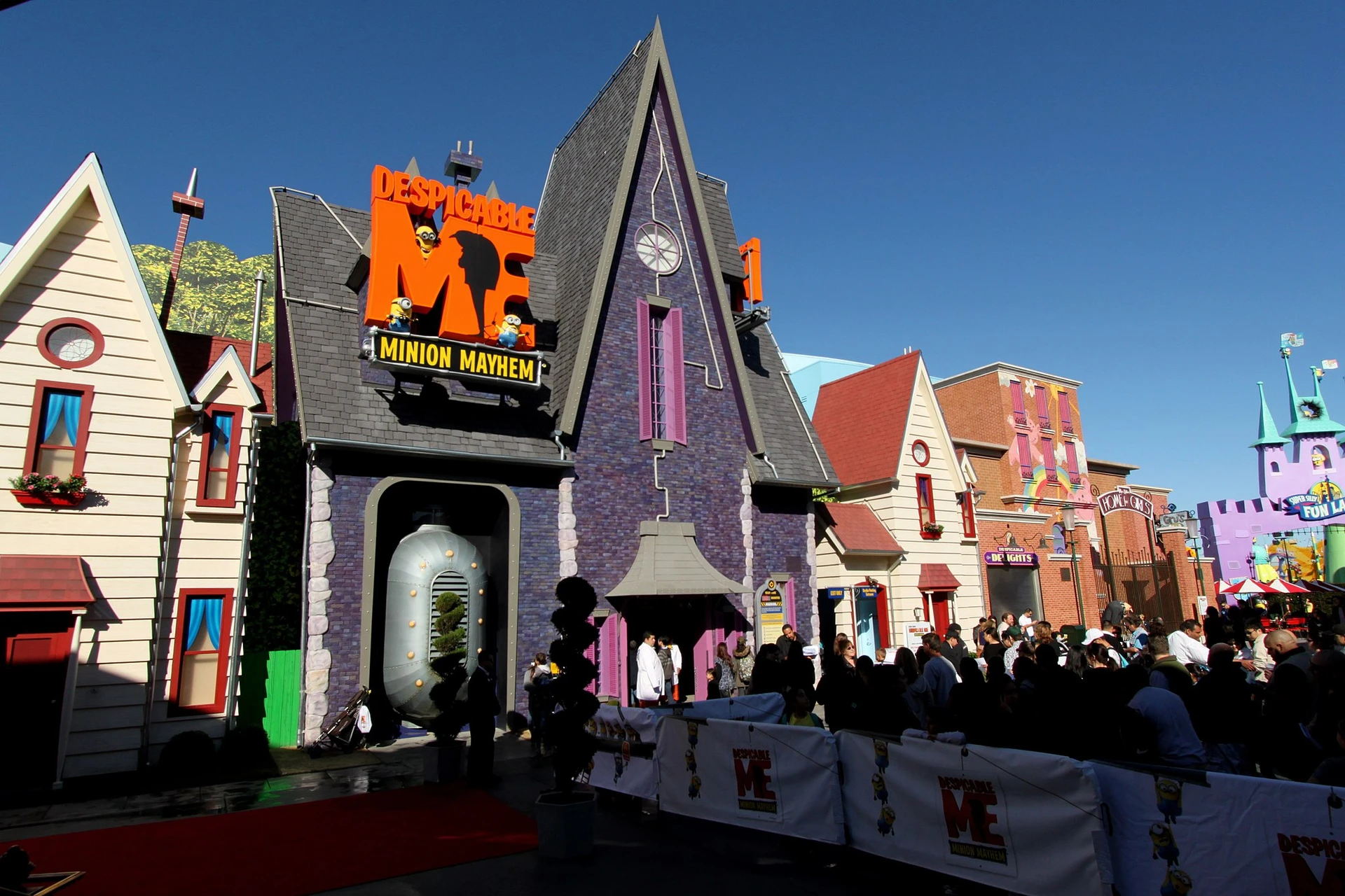 People wait in line outside of Despicable Me Minion Mayhem.