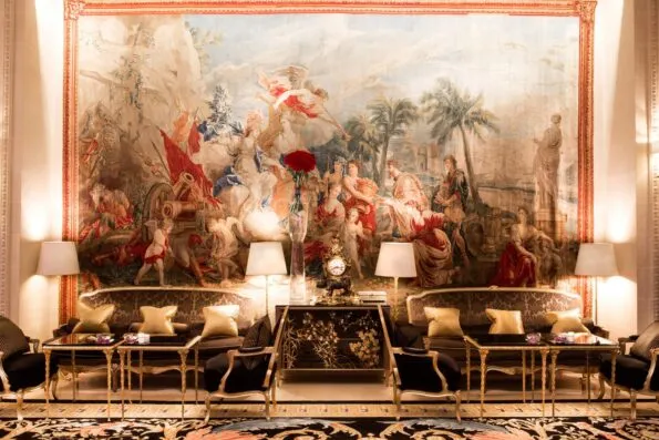 The Flemish tapestry on the wall in Le Galerie.