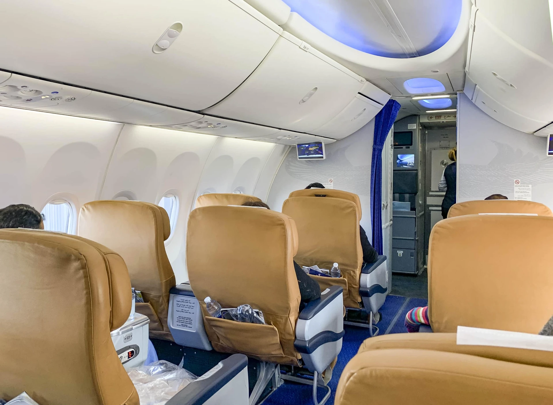 The business class cabin of a 737-800 to Cairo