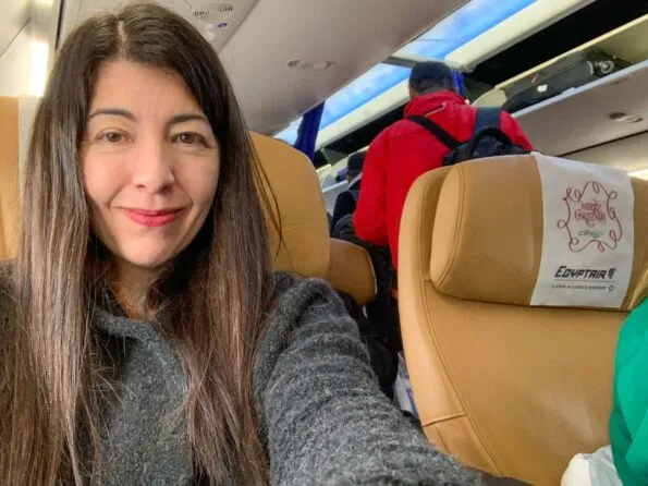 Me, taking a selfie in my Egyptair business class seat while waiting for boarding to end.
