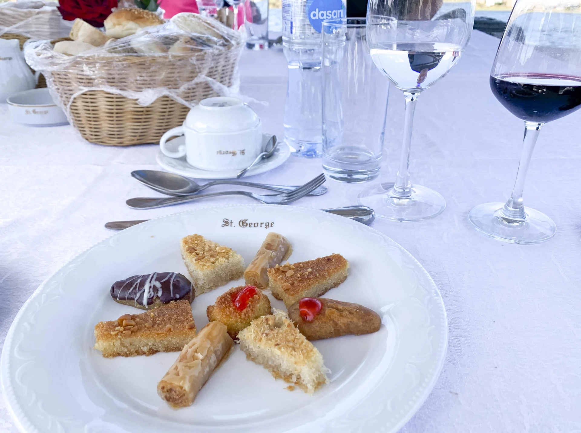 Several Egyptian desserts arranged on a plate during our lunch on the Nile River.