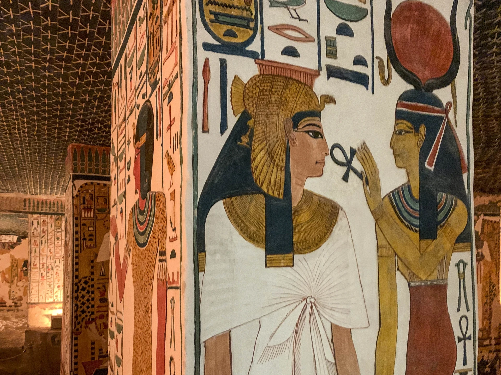 A painting of Queen Nefertari inside of her tomb.