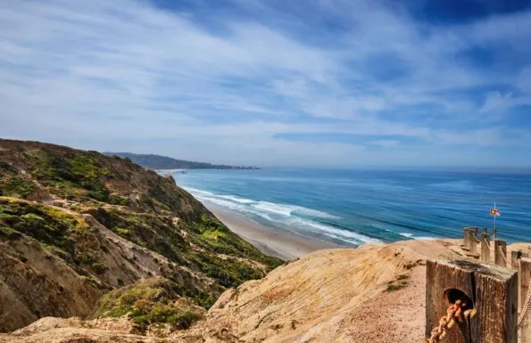 View from the cliffs down to Black's Beach in La Jolla.