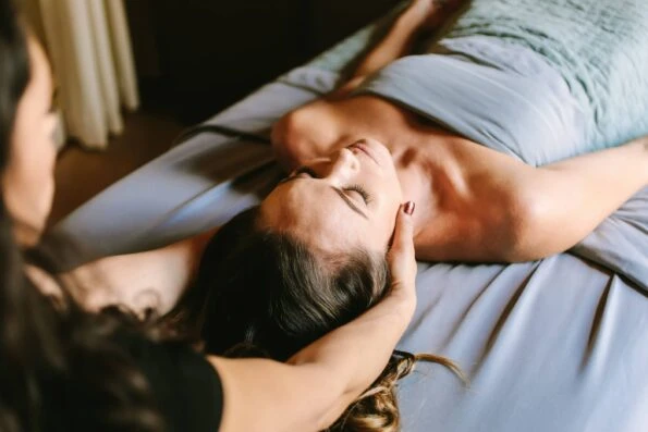 A woman relaxes during a spa treatment.