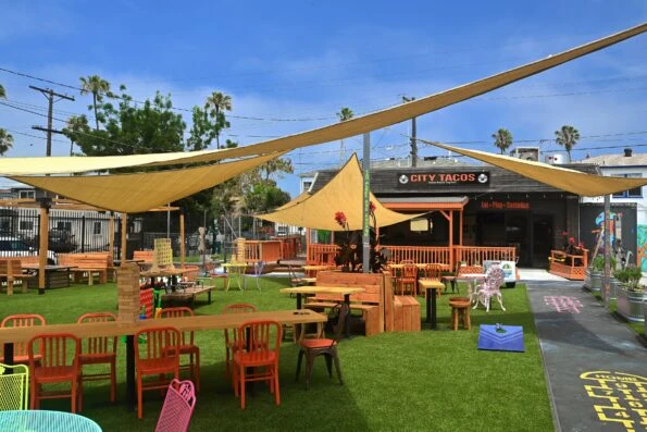 The all-ages outdoor play space at City Tacos in OB.