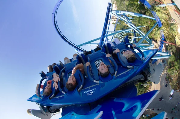 Riders enjoy Manta roller coaster at SeaWorld Orlando.
