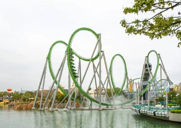 The Hulk roller coaster on its green track at Universal Islands of Adventure in Orlando.