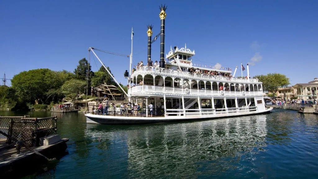 Mark Twain Riverboat sits in the water at Disneyland