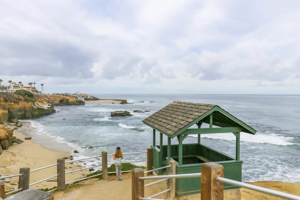 A green belvedere above Shell Beach in La Jolla.