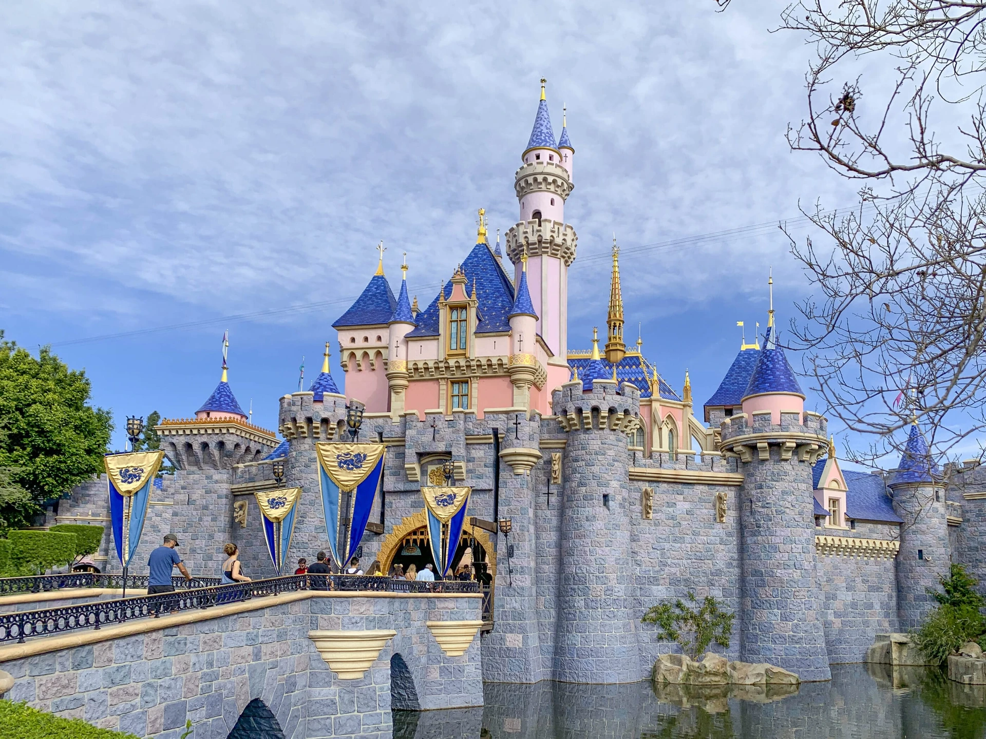 Guests walk through Sleeping Beauty's Castle at Disneyland.