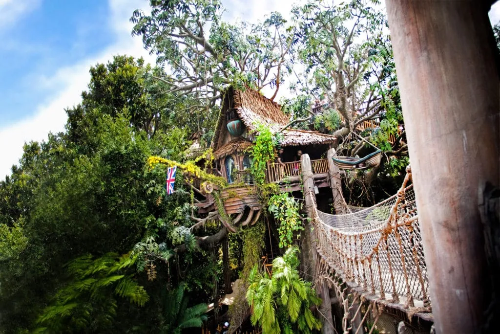 A rope bridge attached to Tarzan's Treehouse at Disneyland Park.