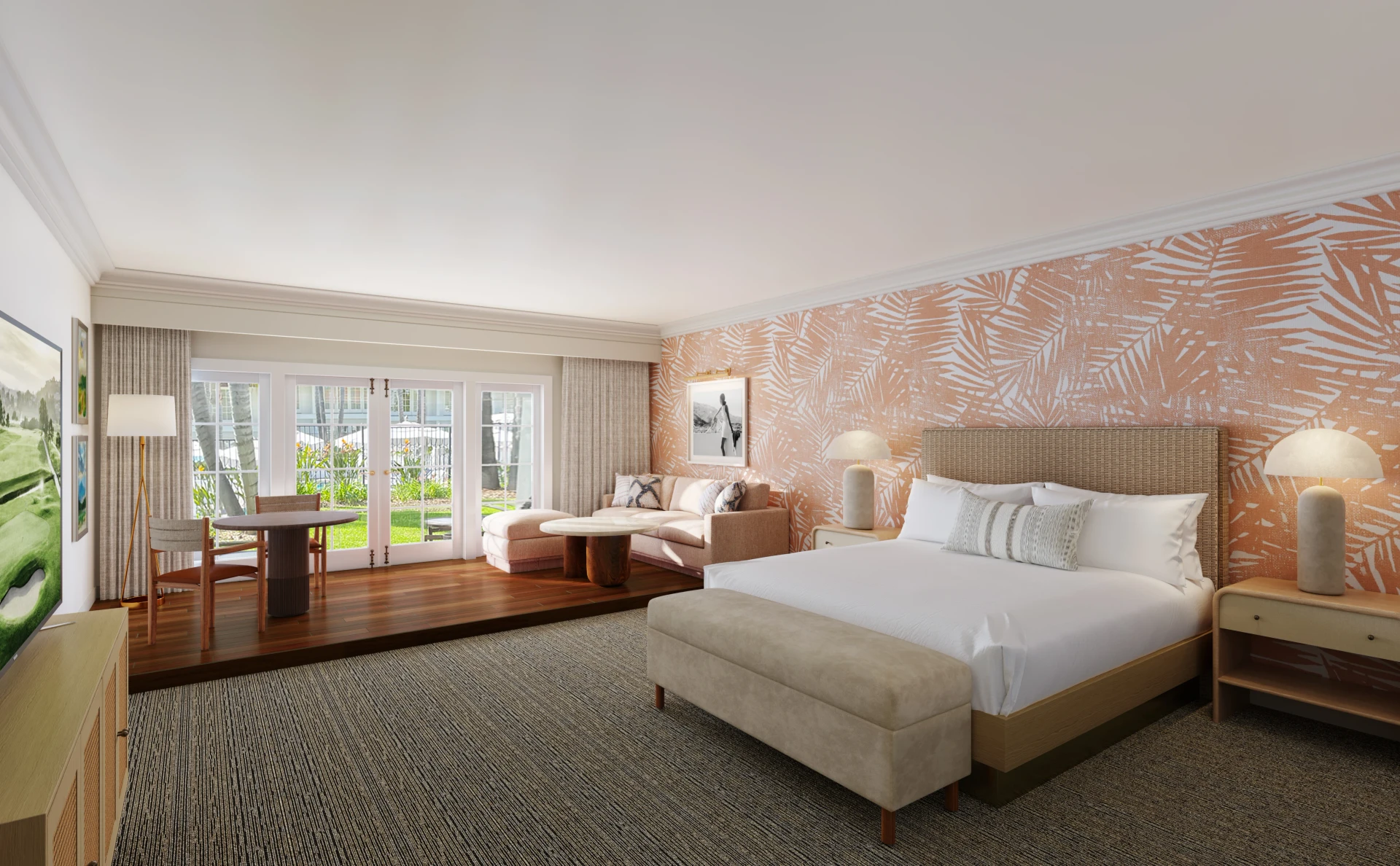 A king junior suite newly renovated at Omni La Costa.