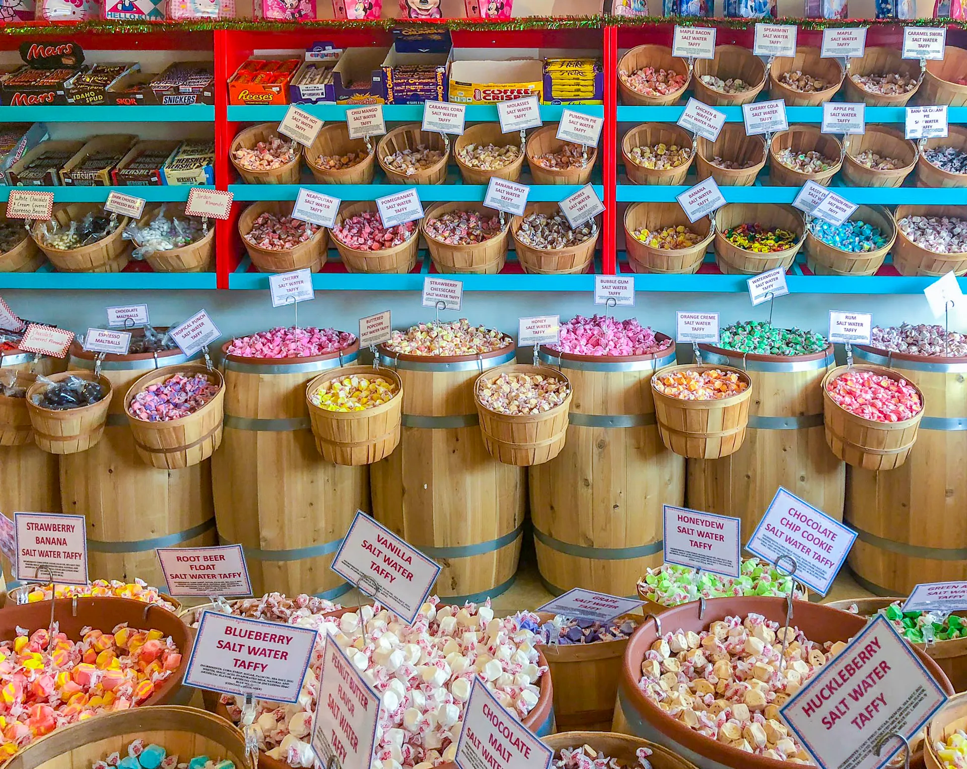 The taffy barrels inside of Balboa Candy.