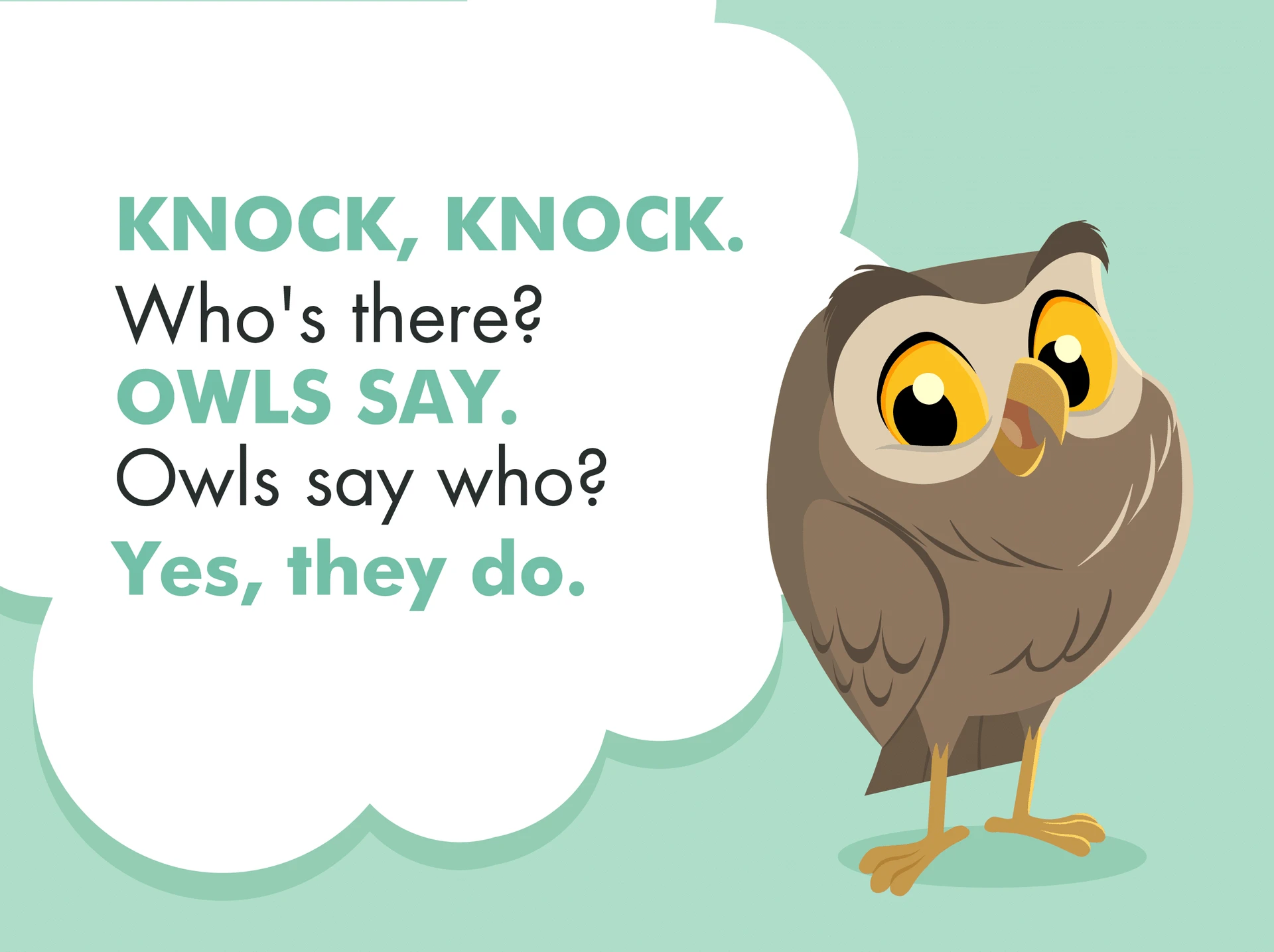 A cartoon owl next to a knock knock joke.