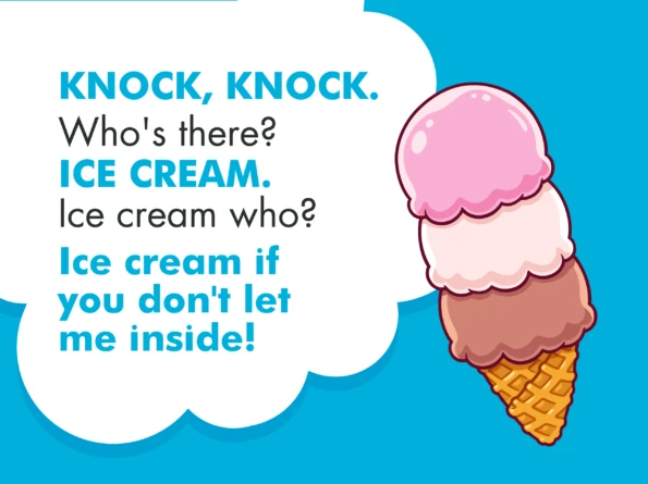 A graphic illustrating an ice cream knock knock joke for kids.